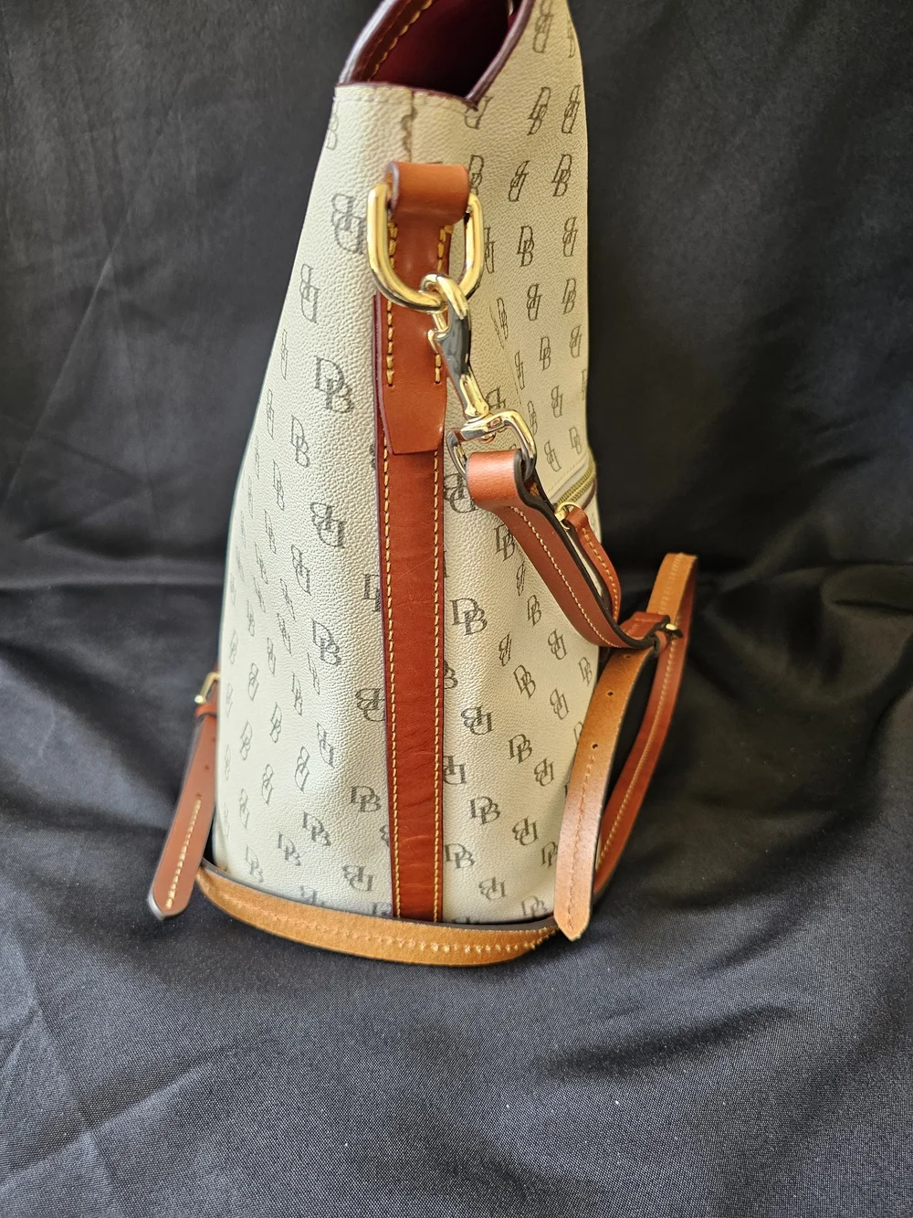 Dooney & Bourke Cream Signature Messenger Bag with Tan Trim
